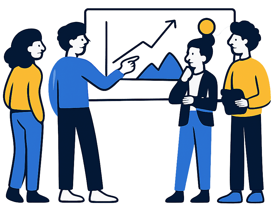 people looking at a graph